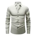 Men's four-way stretch long-sleeved dress shirt in grey with black buttons variant - 3XL / Tops / Light Gray Green (Black Buttons)