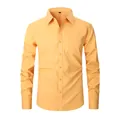 Professional men's solid yellow long sleeve cotton button-down shirt with pocket - 3XL / Tops / Yellow