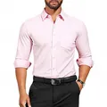 Premium wrinkle-resistant breathable solid pink men's business dress shirt with long sleeves - 3XL / Tops / Light Pink (W7-14)