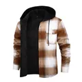 Veste à capuche en flanelle à carreaux marron et blanc chaud pour hommes avec doublure - S / Hauts / Carreaux Café Camel Blanc (JM319-15)