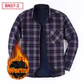 Men's thermal fleece-lined long sleeve plaid shirt in navy and grey winter style - Top (BN17-2)