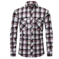 Men's slim-fit plaid casual long-sleeve shirt in white and wine red plaid pattern - S / Tops / White Wine Red (M511)