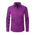 Classic men's solid purple long-sleeve dress shirt with chest pocket and point collar - 3XL / Tops / Purple