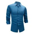 Men's formal long-sleeve business shirt in teal blue with four-way stretch fabric - 3XL / Tops / Saxe Blue (W7-16)