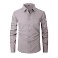 Professional men's long-sleeved taupe cotton business shirt featuring a chest pocket - 3XL / Tops / Light Brown