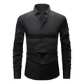 Professional men's black long sleeve dress shirt with four-way stretch polyester fabric - 3XL / Tops / Black (Black Clasp)
