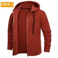 Professional men's solid brick red zip-up fleece hooded cardigan jacket sweater coat - 3XL / Tops / Rose Red