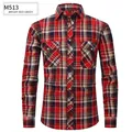 Slim fit men's long sleeve plaid shirt in bright red and navy checks with chest pockets. - S / Tops / Bright Red Green (M513)
