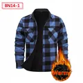 Men's casual blue and black plaid flannel shirt with warm fleece lining for winter - S / Tops / Blue and Black Plaid