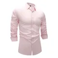 Professional men's slim fit four-way stretch long sleeve business dress shirt in light pink - 3XL / Tops / Light Pink (W7-14)