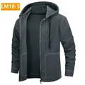 Gray fleece hooded zip-up cardigan jacket for men with front pockets and drawstrings - 3XL / Tops / Gray