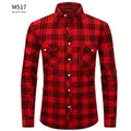 Men's slim fit red and black plaid flannel shirt featuring classic double chest pockets - S / Tops / Black Red (M517)