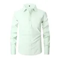 Professional mint green long-sleeved cotton shirt for men in a slim-fit design - 3XL / Tops / Pale Green