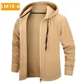 Casual men's solid color fleece hooded zip-up sweater jacket in warm khaki color - 3XL / Tops / Beige