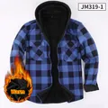 Heavyweight warm blue plaid flannel shirt with black fleece lining and hood for men - S / Tops / Dark Blue Black Plaid (JM319-1)