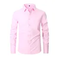 Classic slim-fit men's long-sleeve button-down dress shirt in premium light pink cotton - 3XL / Tops / Light Pink