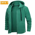 Emerald green men's zip-up fleece hoodie cardigan with black drawstrings, variant LM18-7 - 3XL / Tops / Green