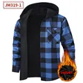 Warm men's blue and black plaid hooded flannel shirt with thick velvet fleece lining - XL / Tops / Blue and Black Plaid (JM319-1)