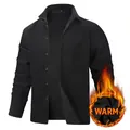 Veste chemise thermique noire unie pour homme avec doublure polaire et boutons style - 3XL / Hauts / Noir