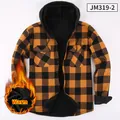 Thermal men's orange and black plaid flannel hooded shirt with warm fleece lining - S / Tops / Orange Black Plaid (JM319-2)