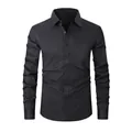 Classic men's solid black long-sleeve professional button-down dress shirt with chest pocket - 3XL / Tops / Black (8868-51)