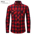 Slim-fit men's red and navy blue flannel plaid long-sleeved shirt with double chest pockets - S / Tops / Red Navy (M516)