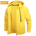 Casual men's bright yellow solid color hooded fleece cardigan with black drawstring - 3XL / Tops / Yellow