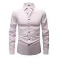 Premium light pink men's long-sleeve polyester dress shirt with stylish black buttons - 3XL / Tops / Pink (H-2-707)