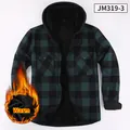 Green checkered mens hooded flannel shirt with warm black fleece lining and pockets - S / Tops / Green and Black Plaid (JM319-3)