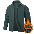 Veste chemise thermique vert foncé pour hommes doublée de polaire avec boutons - 3XL / Hauts / Cyan