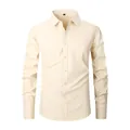 Professional men's solid beige long-sleeved dress shirt in premium cotton fabric - 3XL / Tops / Light Apricot (8868-34)