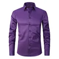 Klassisches lila elastisches Slim-Fit Langarmhemd für Herren für Business und Freizeit - 38 / Oberteile / Dunkellila