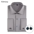 Gray men's French cuff shirt with complimentary cufflinks, wrinkle-resistant long sleeve - 3XL / Tops / Gray
