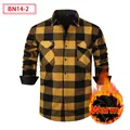 Men's yellow and black plaid flannel shirt with thick warm fleece lining and chest pockets - S / Tops / Yellow Black Plaid (BN14-2)