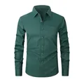 Men's solid forest green long-sleeve dress shirt with chest pocket professional style - 3XL / Tops / Dark Green (8868-44)
