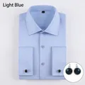 Premium light blue French cuff dress shirt with matching dark blue cufflinks included - 3XL / Tops / Light Blue