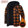 Casual men's long-sleeve orange and black plaid hooded shirt with fleece lining - S / Tops / Orange and Black Plaid (JM319-6)
