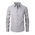 Classic men's light grey long-sleeved dress shirt with a front pocket and solid color design - 3XL / Tops / Light Grey (8868-41)