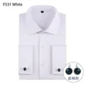 Classic white French cuff dress shirt with elegant dark blue cufflinks - 3XL / Tops / White
