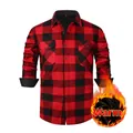 Men's red and black plaid flannel shirt with warm fleece lining and long sleeves - S / Tops / Red Black Plaid (BN14-5)