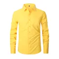 Premium classic men's long-sleeved solid yellow button-down shirt with a chest pocket - 3XL / Tops / Yellow (8868-39)