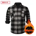 Men's warm fleece-lined flannel plaid shirt with long sleeves in grey and black. - S / Tops / Gray Black Plaid (BN14-9)