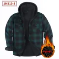 Men's green plaid hooded flannel shirt jacket with warm thick velvet fleece lining - S / Tops / Dark Green Plaid (JM319-8)