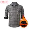 Men's thick fleece-lined flannel plaid shirt in grey, casual long sleeve warm top - 3XL / Tops / Gray-Blue-Brown Plaid (BN14-11)