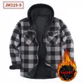 Grey and black checkered flannel hooded jacket for men with warm velvet lining detail - S / Tops / Grey Black Plaid (JM319-9)