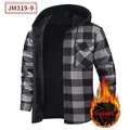Men's casual grey and black plaid hooded shirt featuring warm velvet fleece lining. - S / Tops / Black Gray Plaid (JM319-9)