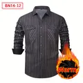 Men's heavy warm winter fleece-lined flannel striped long-sleeve shirt, dark grey - S / Tops / Dark Gray Vertical Striped (BN14-12)