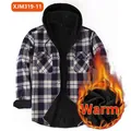 Classic blue and white hooded plaid flannel shirt for men with thick warm fleece lining - M / Tops / Blue White Black Plaid (JM319-11)