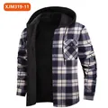 Men's warm navy blue and white plaid flannel shirt with black fleece lining and hood. - M / Tops / Deep Blue White Plaid (JM319-11)