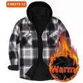 Warm men's plaid flannel hooded shirt featuring a soft black fleece lining for winter - S / Tops / Black White and Gray Plaid (JM319-12)
